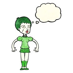 cartoon zombie monster woman with thought bubble N4
