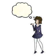cartoon pretty woman in dress with thought bubble N12