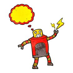 cartoon robot with thought bubble N37