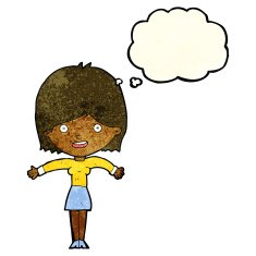 cartoon excited woman with thought bubble N40