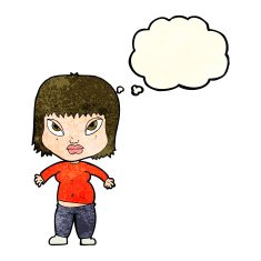 cartoon overweight woman with thought bubble N5