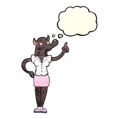 cartoon werewolf woman with idea thought bubble N2