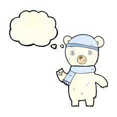 cartoon waving polar bear with thought bubble N18