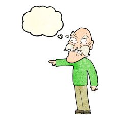 cartoon furious old man with thought bubble N2