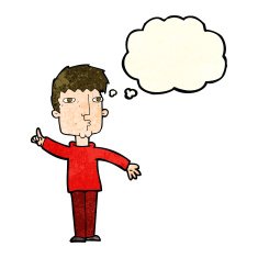 cartoon man raising point with thought bubble N3