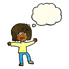 cartoon unhappy person with thought bubble N4