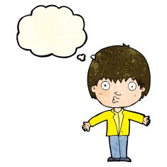 cartoon amazed boy with thought bubble N7