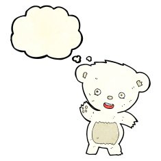cartoon waving polar bear with thought bubble N19