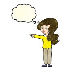 cartoon pretty woman pointing with thought bubble N13