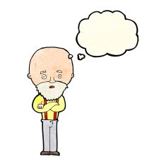 cartoon worried old man with thought bubble N6