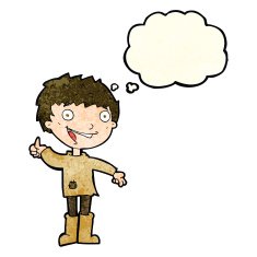 cartoon excited boy with thought bubble N42