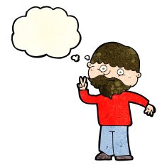cartoon man giving peace sign with thought bubble N18