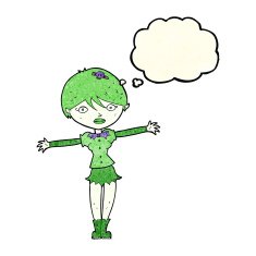 cartoon vampire girl with thought bubble N69