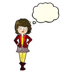 cartoon girl in jacket with thought bubble N4