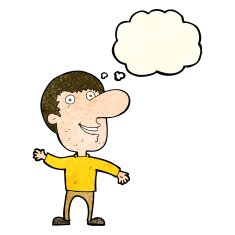 cartoon waving man with thought bubble N11