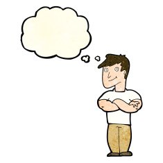 cartoon muscular man with thought bubble N3