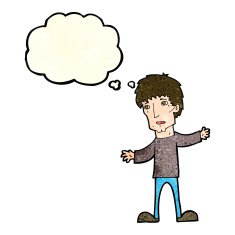 cartoon worried man with thought bubble N30