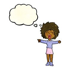 cartoon stressed out woman talking with thought bubble N4