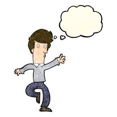 cartoon rushing man with thought bubble N4