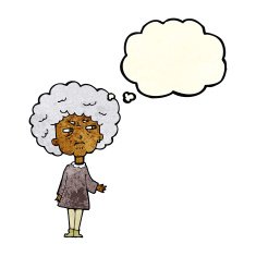 cartoon old lady with thought bubble N4