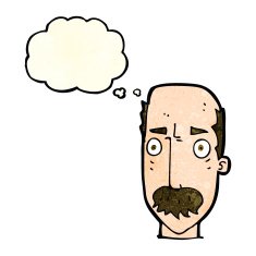 cartoon annoyed old man with thought bubble N20