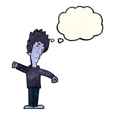 cartoon vampire man with thought bubble N37