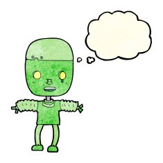 cartoon robot with thought bubble N39