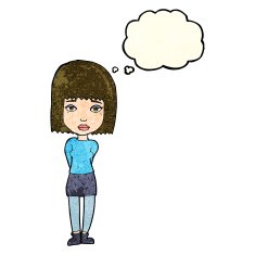 cartoon serious girl with thought bubble N4