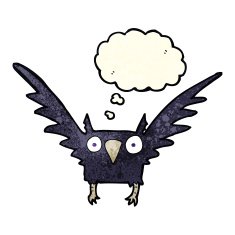 cartoon spooky bird with thought bubble N3