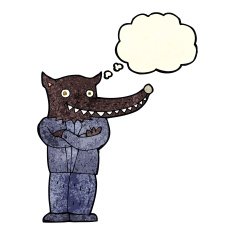 cartoon wolf man with thought bubble N14
