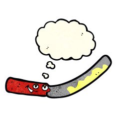 cartoon butter knife with thought bubble N2