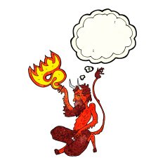 cartoon traditional devil with thought bubble N2
