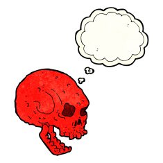 cartoon spooky skull with thought bubble N42