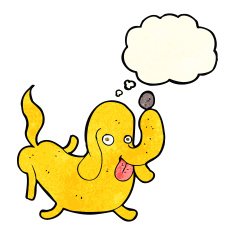 cartoon dog sticking out tongue with thought bubble N6