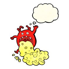 cartoon gross monster being sick with thought bubble N3