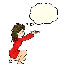 cartoon womn casting spel with thought bubble N2