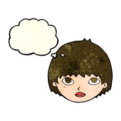 cartoon girl staring with thought bubble N3
