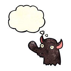 cartoon happy wolf with thought bubble N6