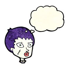 cartoon female zombie head with thought bubble N4