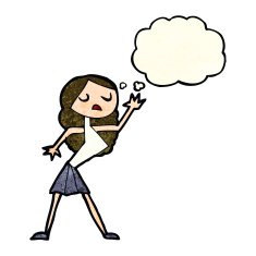 cartoon woman dancing with thought bubble N8