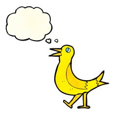 cartoon walking bird with thought bubble N6