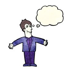 cartoon vampire man with open arms thought bubble N4