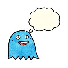 cartoon ghost with thought bubble N7