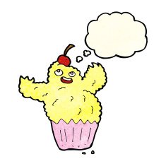 cartoon cupcake monster with thought bubble N3