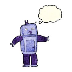 funny cartoon robot with thought bubble N17