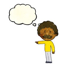 cartoon man with mustache pointing thought bubble N11