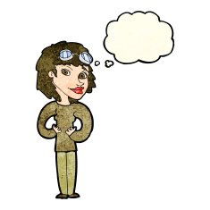 cartoon aviator woman with thought bubble N2