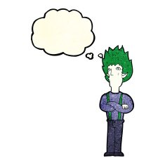 cartoon vampire man with thought bubble N39