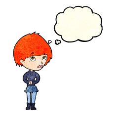 cartoon nervous woman with thought bubble N9