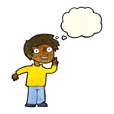 cartoon boy posing for photo with thought bubble N4